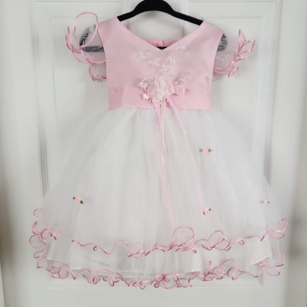 Pink and White Kids Formal Dress